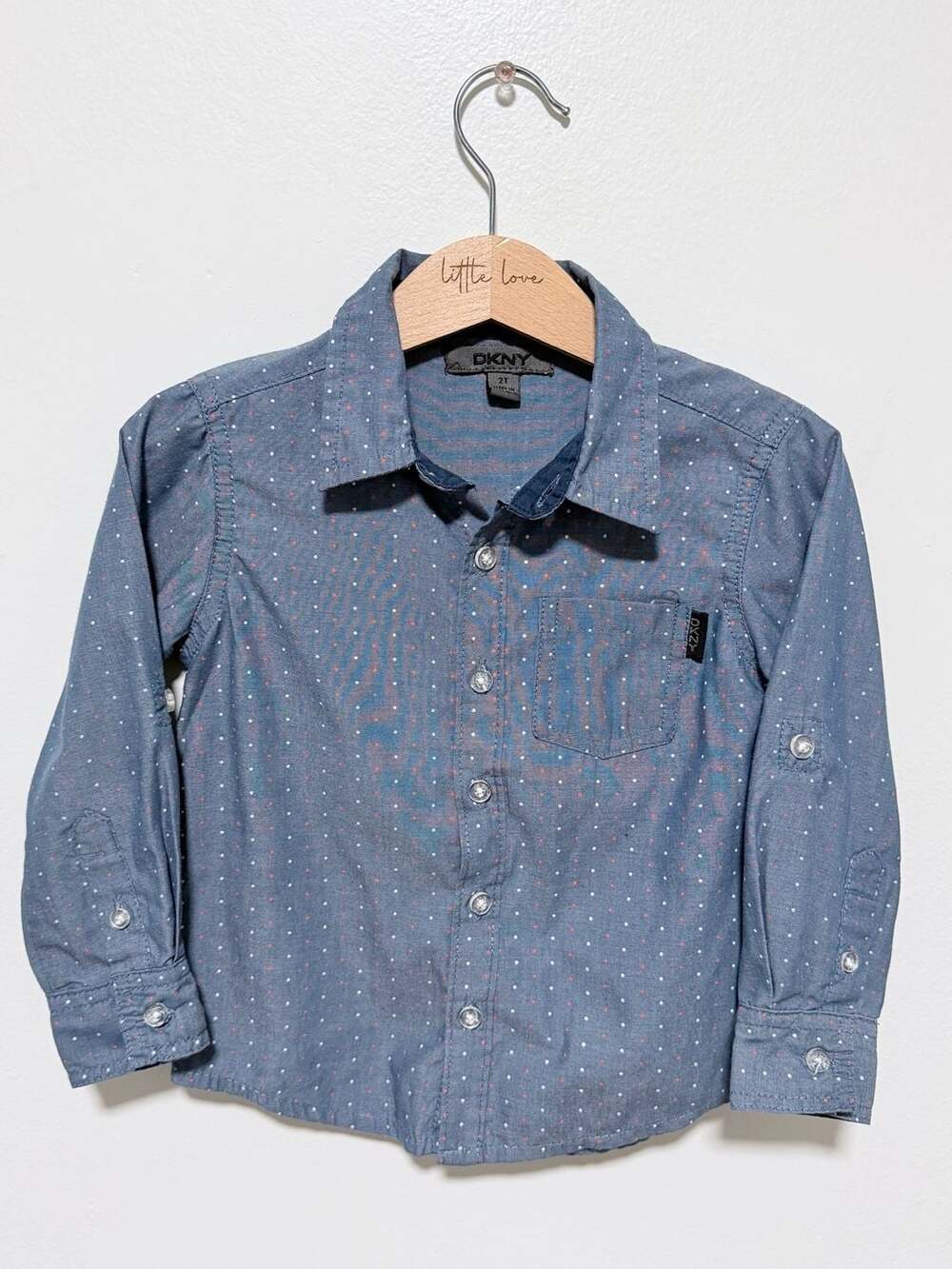 DKNY Polka Dot Long Sleeve Button-Up Shirt Size 2T Blue